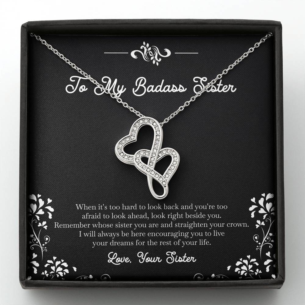 To My Badass Sister Gifts, I Will Always Be Here , Double Heart Necklace For Women, Birthday Present Idea From Sister