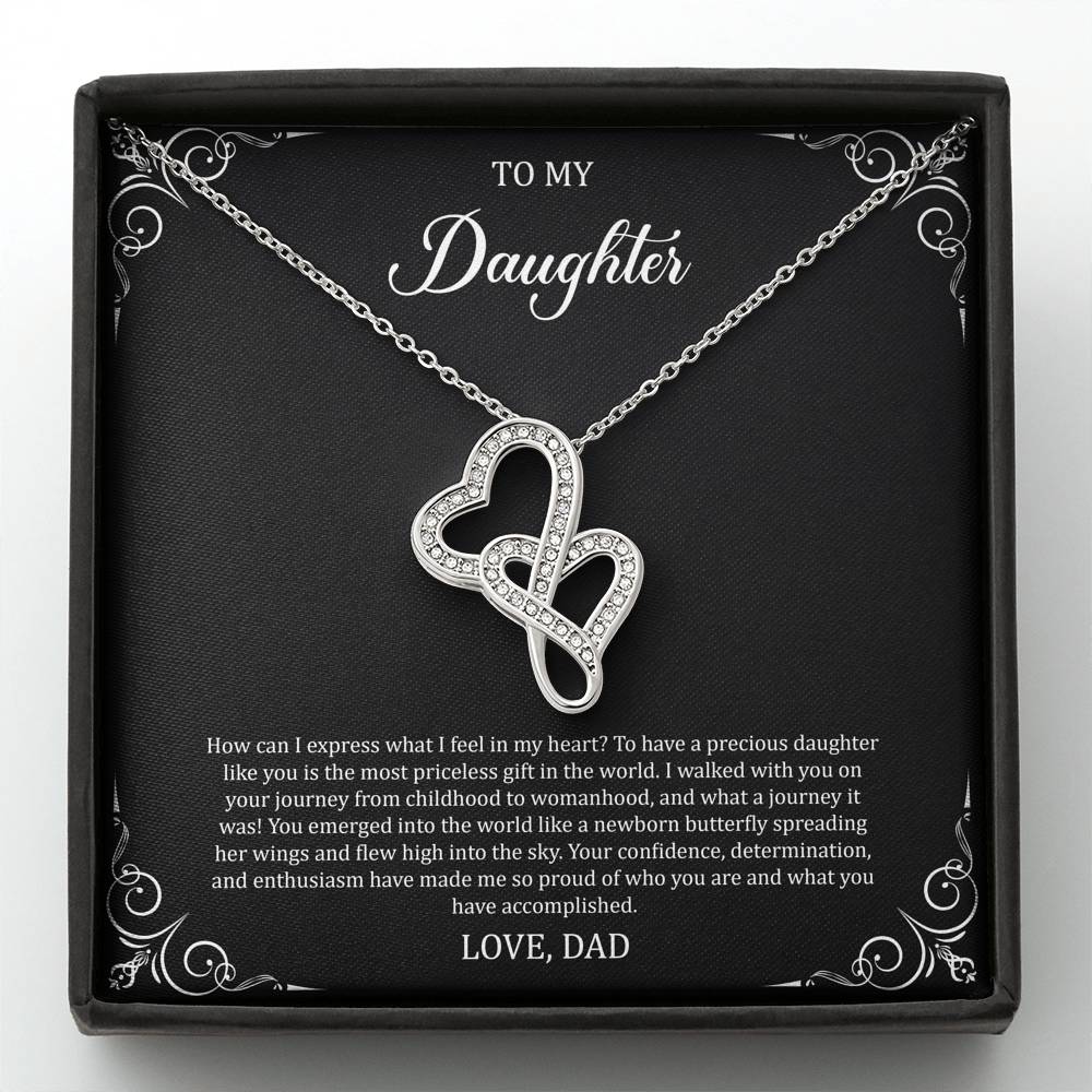 To My Daughter  Gifts, Most Priceless Gift, Double Heart Necklace For Women, Birthday Present Idea From Dad