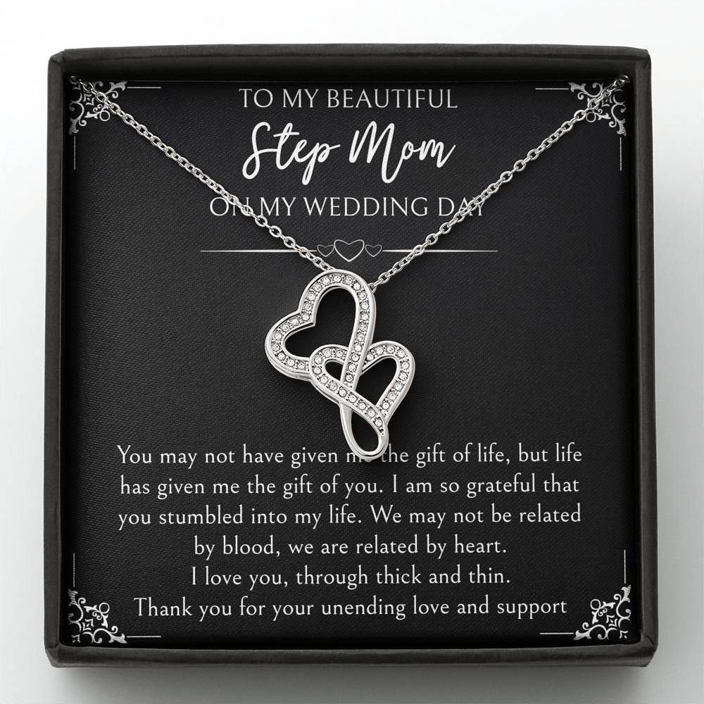 To My Bonus Mom Gifts, I Am So Grateful, Double Heart Necklace For Women, Wedding Day Thank You Ideas From Bride