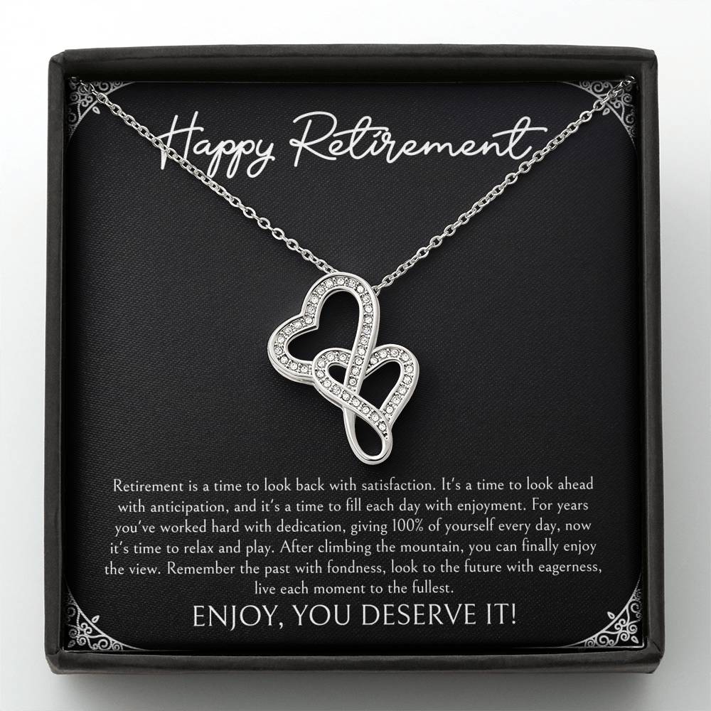 Retirement Gifts, Time To Relax, Happy Retirement Double Heart Necklace For Women, Retirement Party Favor From Friends Coworkers