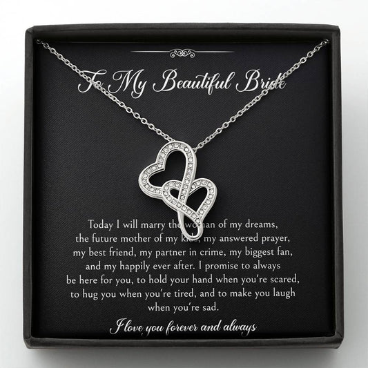 To My Bride Gifts, I Love You Forever And Always, Double Heart Necklace For Women, Wedding Day Thank You Ideas From Groom