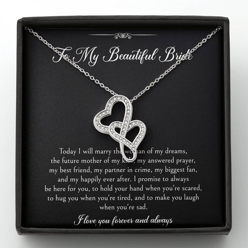 To My Bride Gifts, I Love You Forever And Always, Double Heart Necklace For Women, Wedding Day Thank You Ideas From Groom
