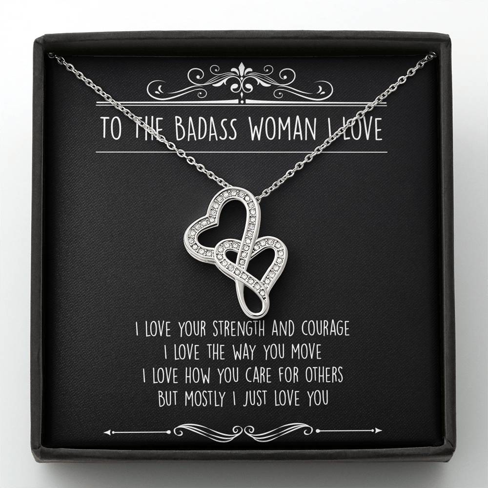 To My Badass Wife, I Just Love You, Double Heart Necklace For Women, Anniversary Birthday Valentines Day Gifts From Husband