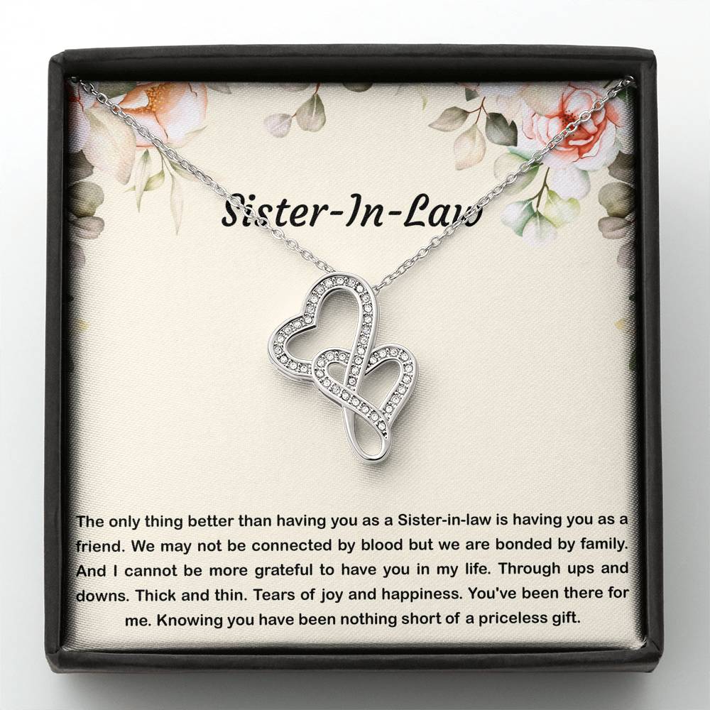 To My Sister-in-law Gifts, Bonded By Family, Double Heart Necklace For Women, Birthday Present Idea From Sister