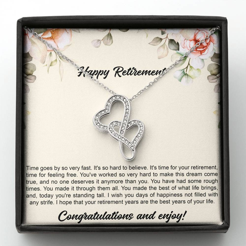 Retirement Gifts, Congratulations, Happy Retirement Double Heart Necklace For Women, Retirement Party Favor From Friends Coworkers