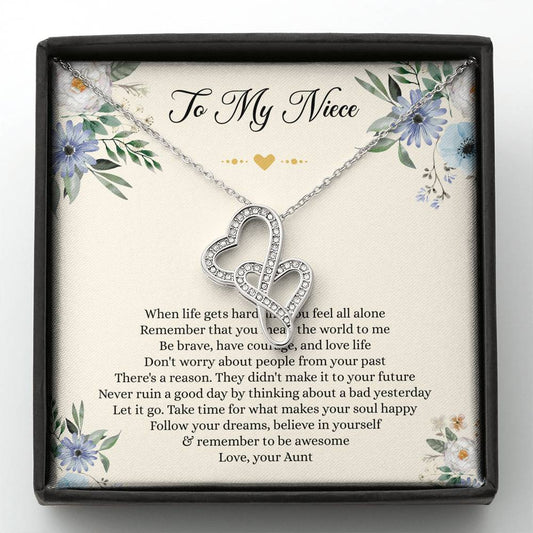 To My Niece Gifts, When Life Gets Hard And You Feel All Alone, Double Heart Necklace For Women, Niece Birthday Present From Aunt