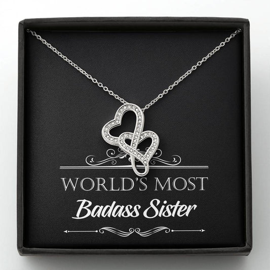 To My Badass Sister Gifts, World's Most Badass Sister, Double Heart Necklace For Women, Birthday Present Idea From Sister