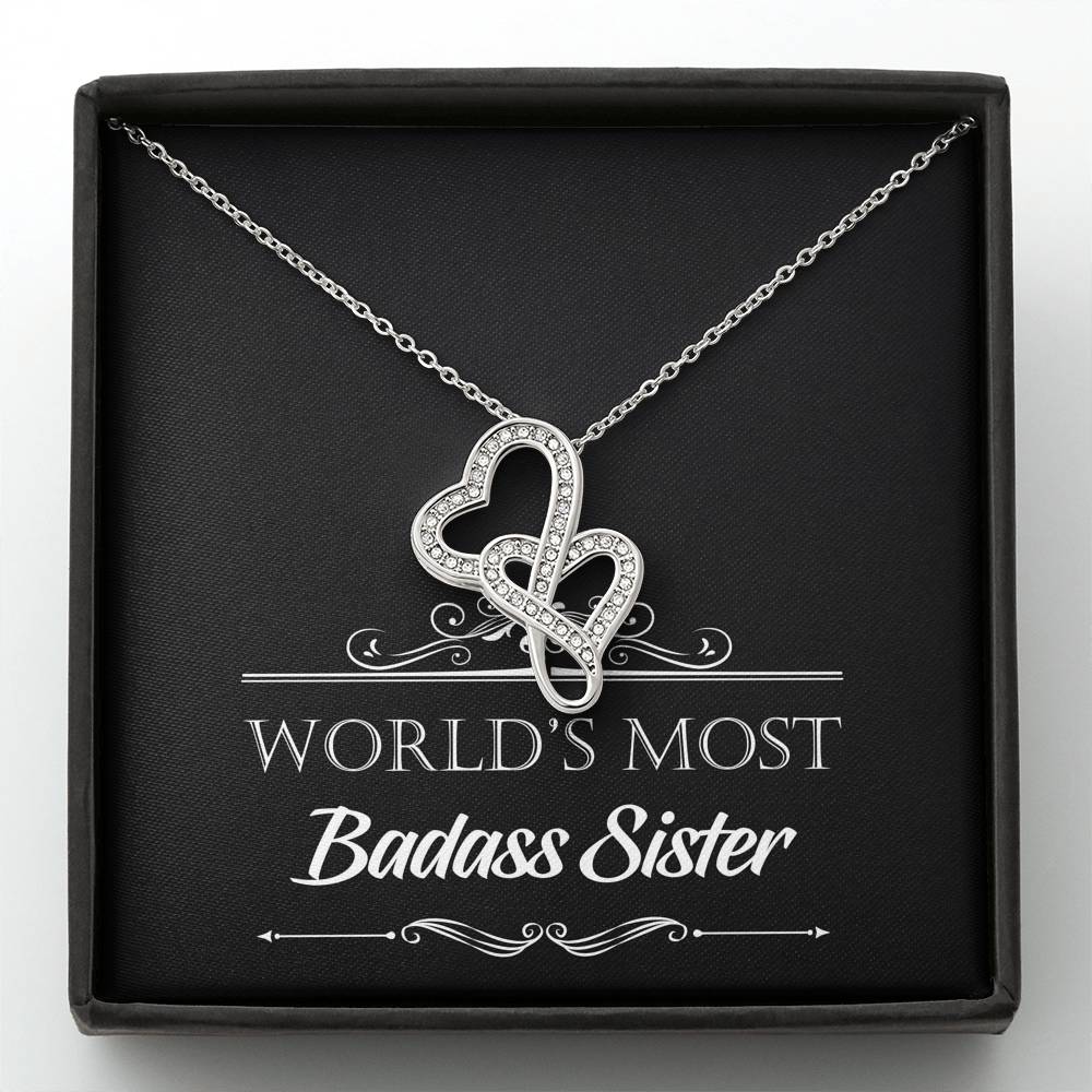 To My Badass Sister Gifts, World's Most Badass Sister, Double Heart Necklace For Women, Birthday Present Idea From Sister