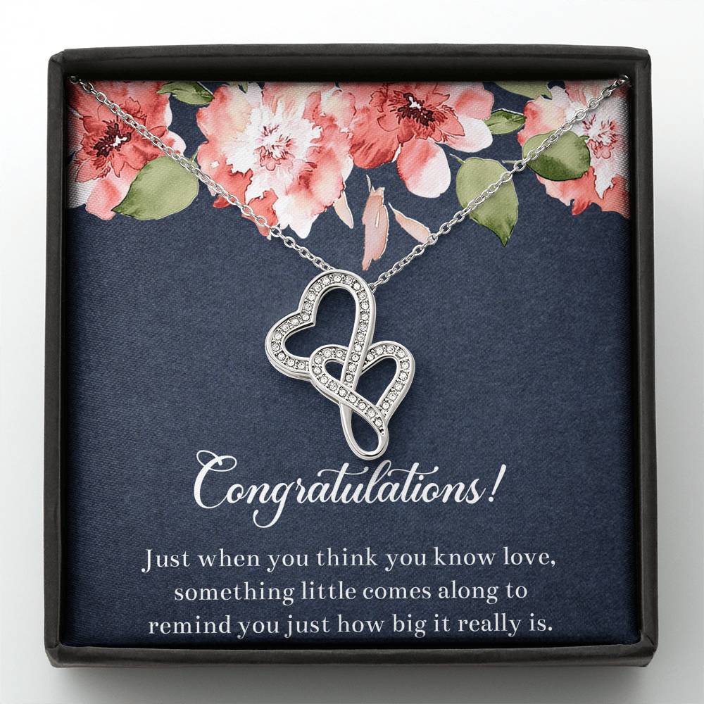 Gift for Expecting Mom, Something Little Comes Along, Mom to Be Double Heart Necklace For Women, Pregnancy Gift For New Mother
