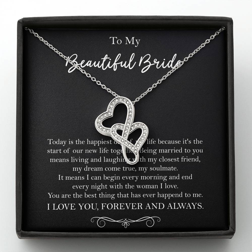 To My Bride Gifts, Happiest Day Of My Life, Double Heart Necklace For Women, Wedding Day Thank You Ideas From Groom