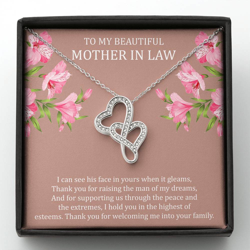 To My Mother-in-Law Gifts, I Can See His Face In Yours, Double Heart Necklace For Women, Birthday Mothers Day Present From Daughter-in-law