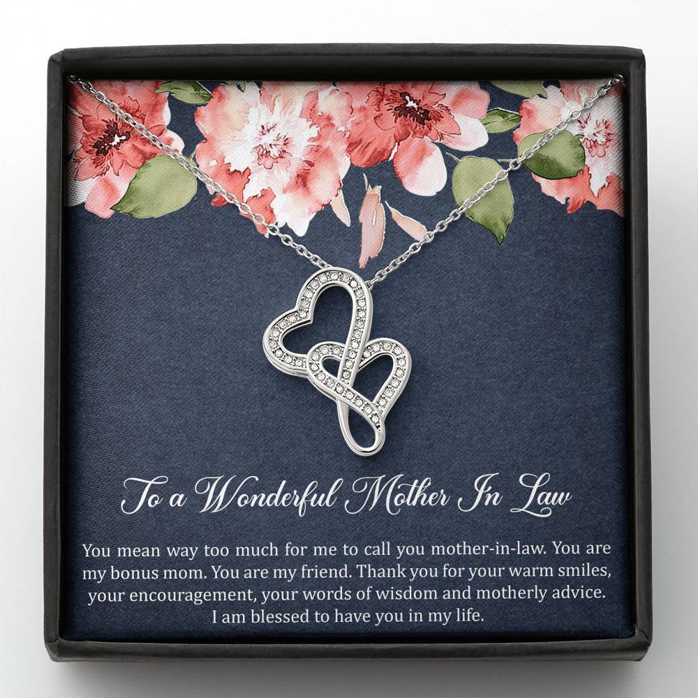 To My Mother-in-Law Gifts, My Bonus Mom, Double Heart Necklace For Women, Birthday Mothers Day Present From Daughter-in-law