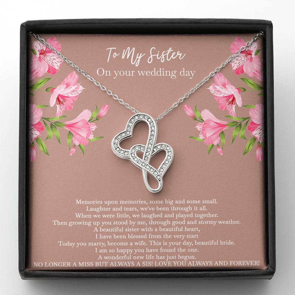Bride Gifts, No Longer A Miss But Always A Sis, Double Heart Necklace For Women, Wedding Day Thank You Ideas From Sister
