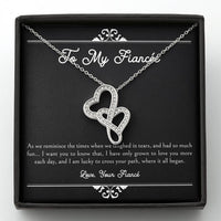 Load image into Gallery viewer, To My Fiancée, I Am Lucky To Cross Your Path, Double Heart Necklace For Women, Anniversary Birthday Valentines Day Gifts From Fiancé
