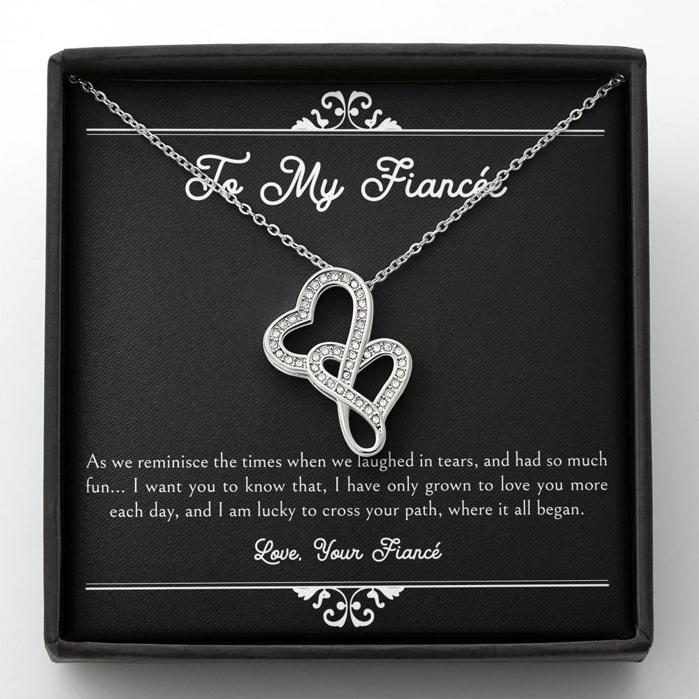 To My Fiancée, I Am Lucky To Cross Your Path, Double Heart Necklace For Women, Anniversary Birthday Valentines Day Gifts From Fiancé