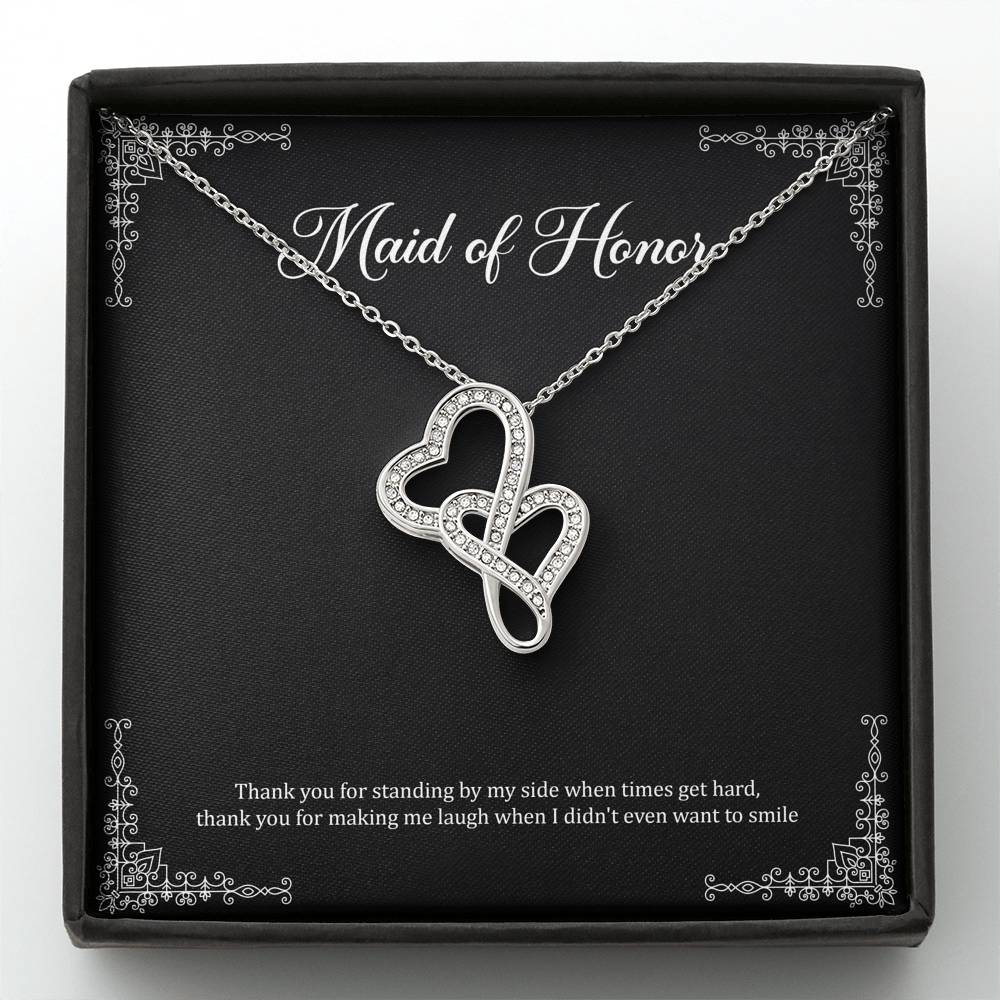 To My Maid of Honor Gifts, Thank You for Standing By My Side, Double Heart Necklace For Women, Wedding Day Thank You Ideas From Bride