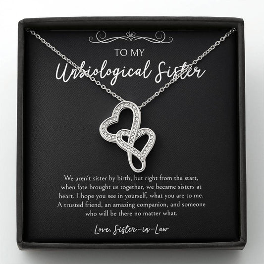 To My Unbiological Sister Gifts, A Trusted Friend, Double Heart Necklace For Women, Birthday Present Idea From Sister-in-law