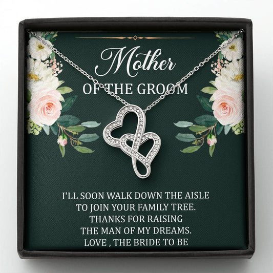 To My Mom of the Bride Gifts, I'll Soon Walk Down The Aisle, Double Heart Necklace For Women, Wedding Day Thank You Ideas From Groom
