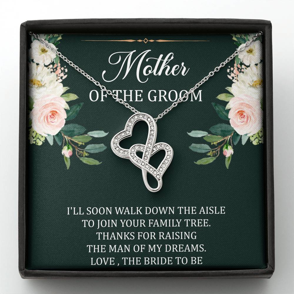 To My Mom of the Bride Gifts, I'll Soon Walk Down The Aisle, Double Heart Necklace For Women, Wedding Day Thank You Ideas From Groom