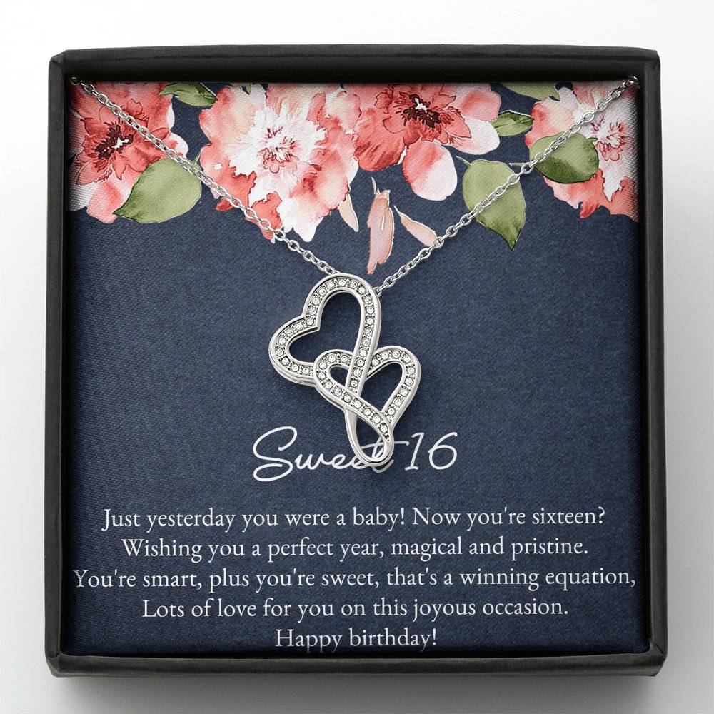 Daughter Double Heart Necklace - Yesterday You Were A Baby | 16th Birthday Gift