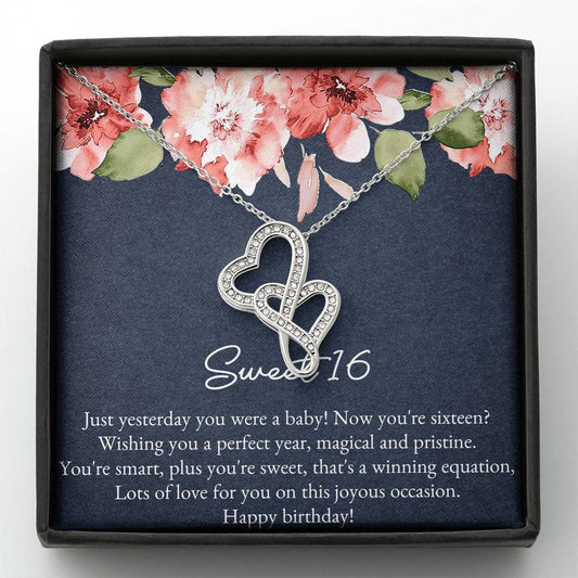 Daughter Double Heart Necklace - Yesterday You Were A Baby | 16th Birthday Gift