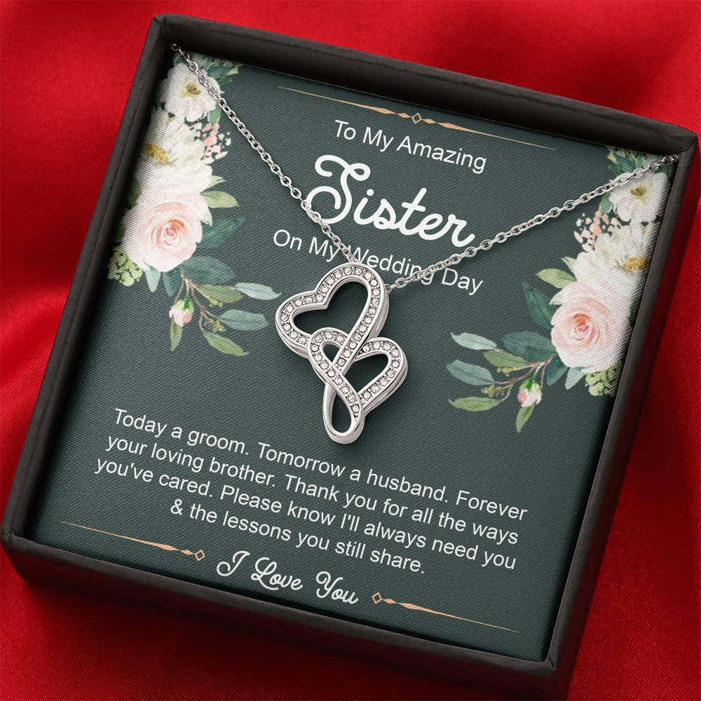 Sister Of The Groom Gifts, Forever Your Loving Brother, Double Heart Necklace For Women, Wedding Day Thank You Ideas From Groom