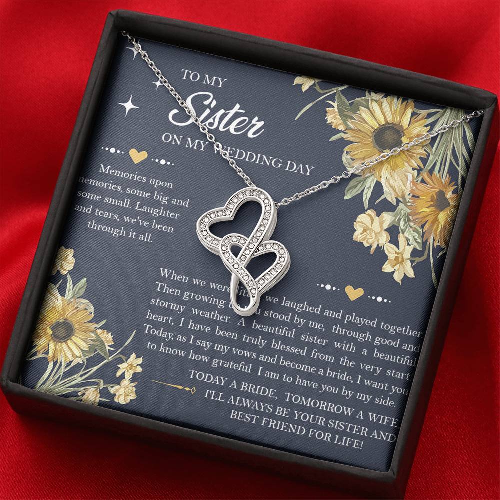 Sister of the Bride Gifts, I'll Always Be Your Sister, Double Heart Necklace For Women, Wedding Day Thank You Ideas From Bride