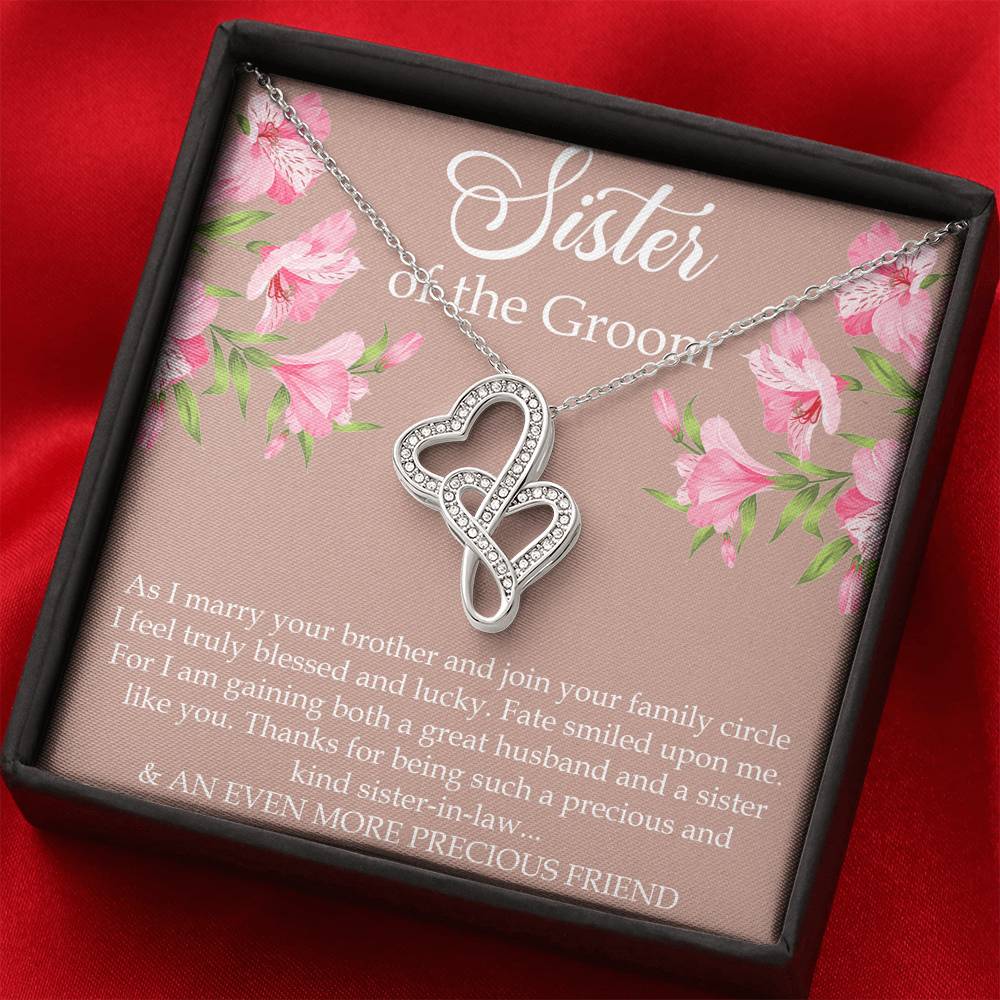 Sister of the Groom Gifts, As I Marry Your Brother, Double Heart Necklace For Women, Wedding Day Thank You Ideas From Bride