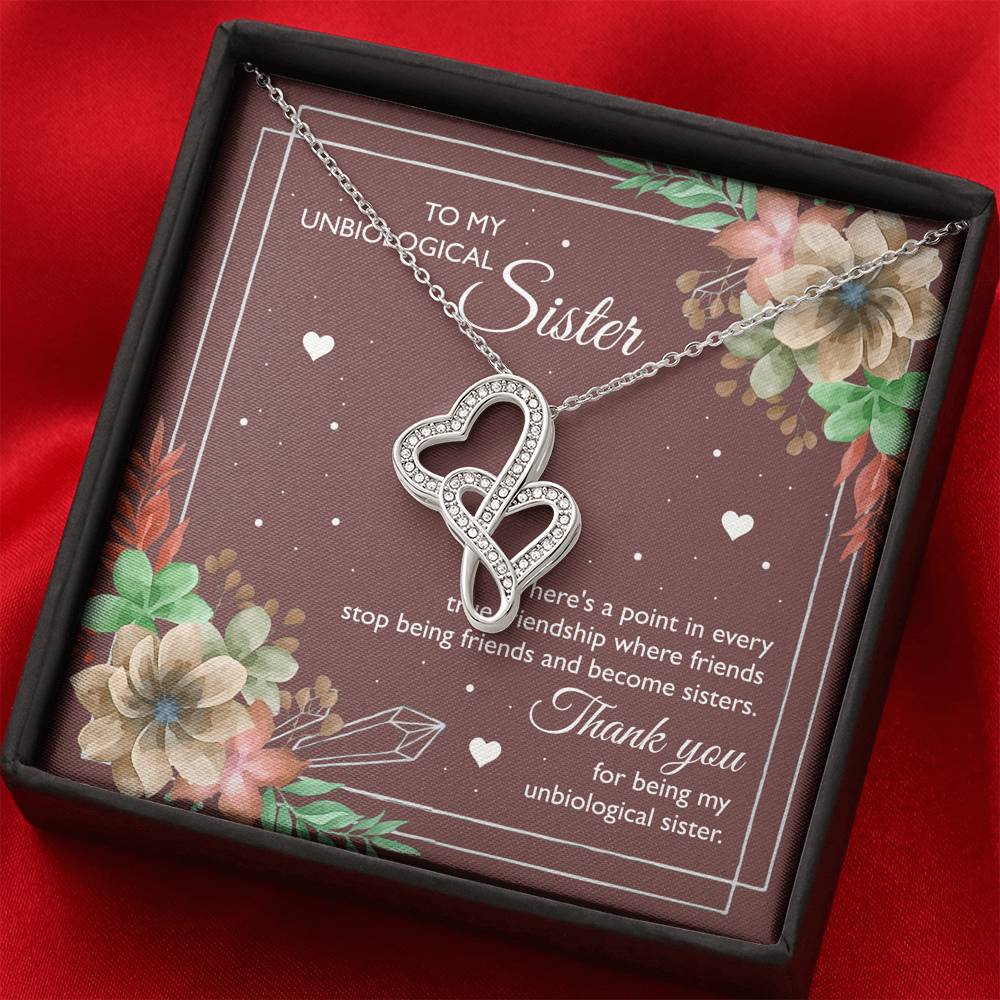 To My Unbiological Sister Gifts, Thank You, Double Heart Necklace For Women, Birthday Present Idea From Sister-in-law