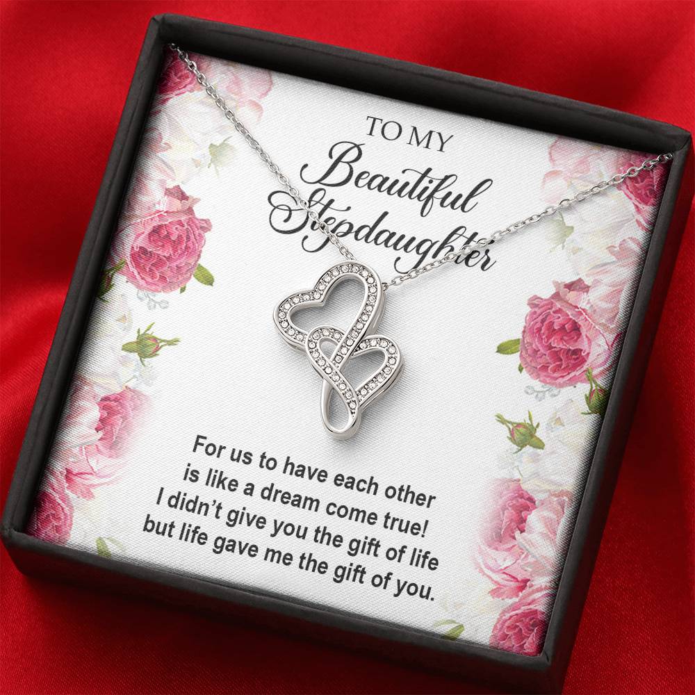 To My Stepdaughter Gifts, For Us To Have Each Other, Double Heart Necklace For Women, Birthday Present Idea From Stepmom Stepdad