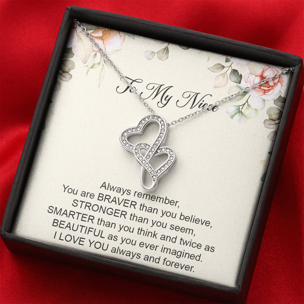 To My Niece  Gifts, Always Remember, Double Heart Necklace For Women, Birthday Present Ideas From Aunt Uncle