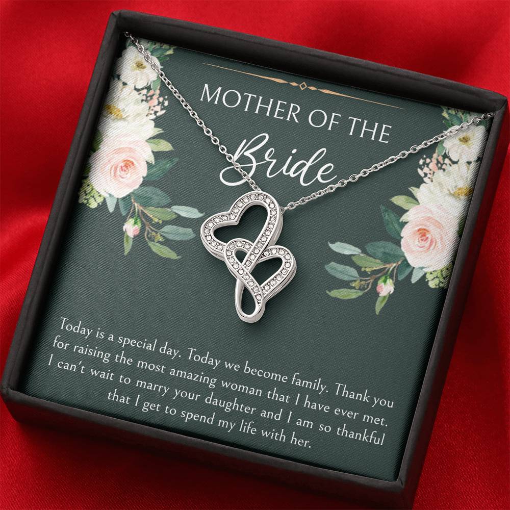 Mom of the Bride Gifts, Today We Become Family, Double Heart Necklace For Women, Wedding Day Thank You Ideas From Groom