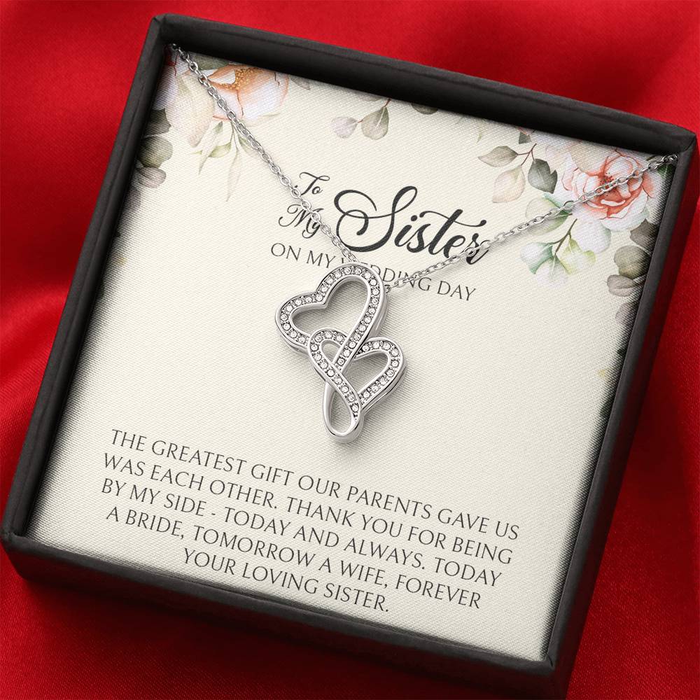 Sister of the Bride Gifts, Forever Your Loving Sister, Double Heart Necklace For Women, Wedding Day Thank You Ideas From Bride