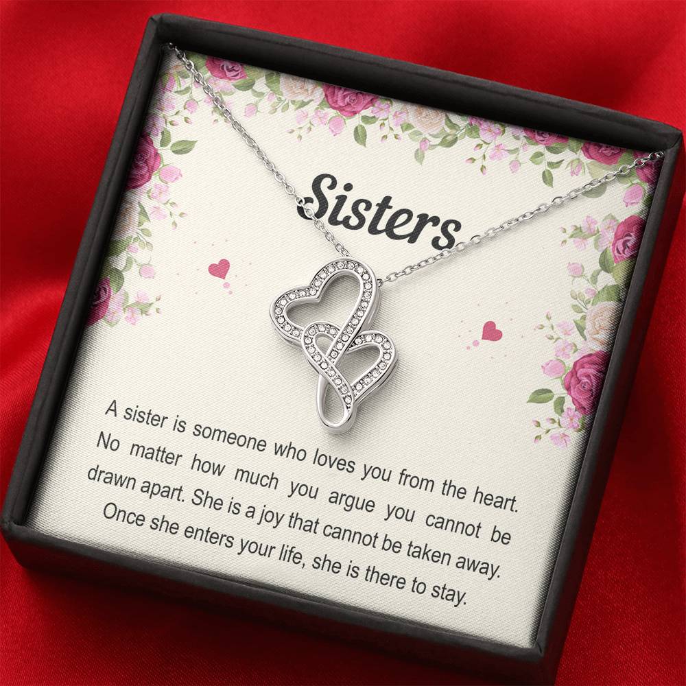 To My Sister Gifts, Someone Who Loves You From The Heart, Double Heart Necklace For Women, Birthday Present Idea From Sister Brother