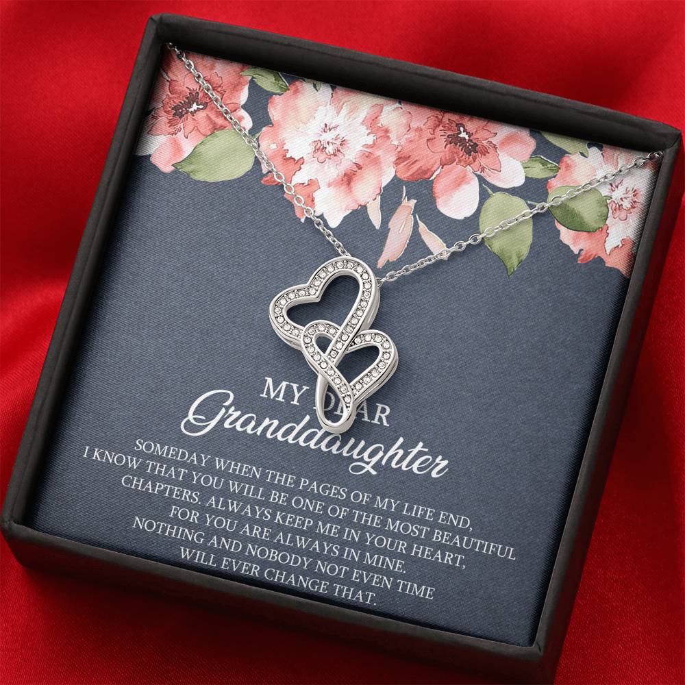 To My Granddaughter Gifts, Someday When The Pages Of My Life End, Double Heart Necklace For Women, Birthday Present Idea From Grandma Grandpa