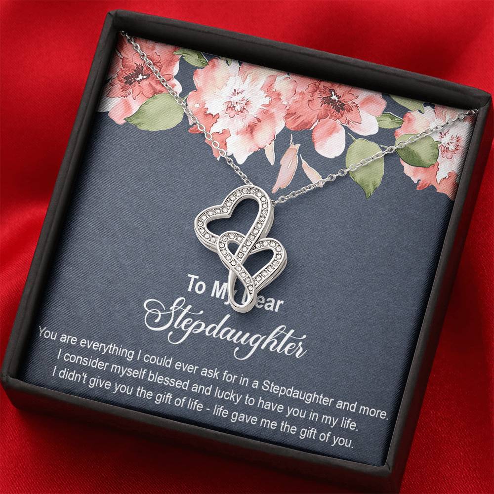 To My Stepdaughter Gifts, You Are Everything I Could Ever Ask For, Double Heart Necklace For Women, Birthday Present Idea From Stepmom Stepdad