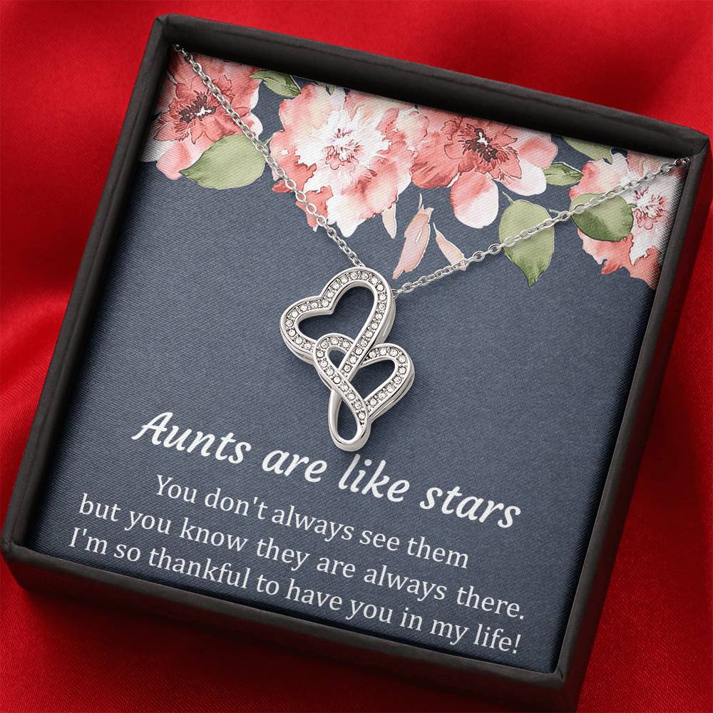 To My Aunt Gifts, Aunts Are Like Stars, Double Heart Necklace For Women, Aunt Birthday Present From Niece Nephew