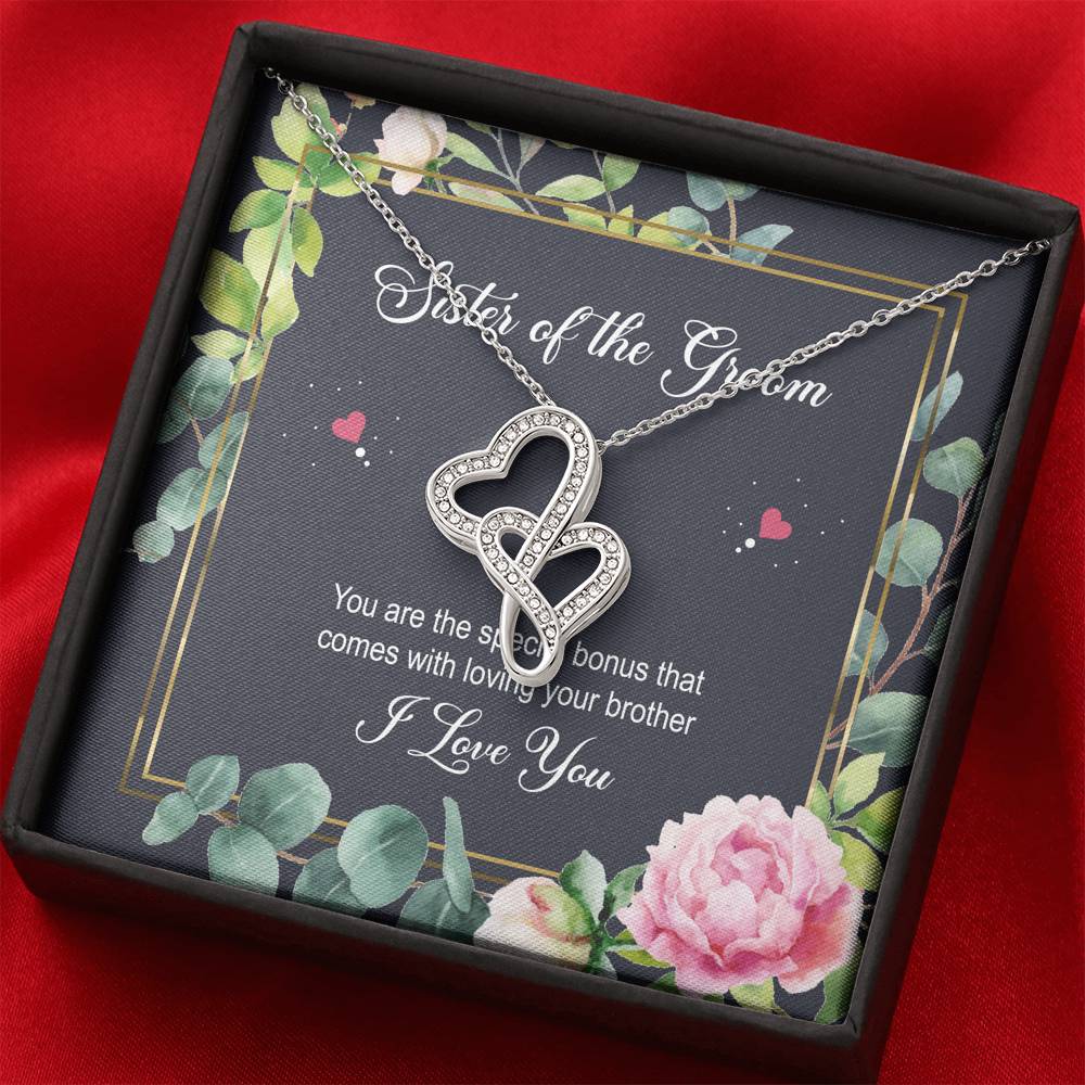 Sister of the Groom Gifts, You Are The Special Bonus, Double Heart Necklace For Women, Wedding Day Thank You Ideas From Bride