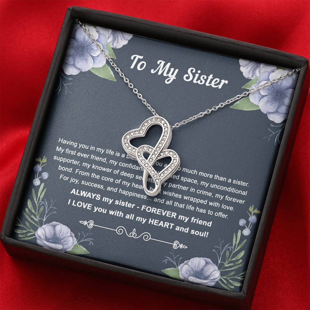 To My Sister Gifts, Having You In My Life Is A Blessing, Double Heart Necklace For Women, Birthday Present Idea From Sister