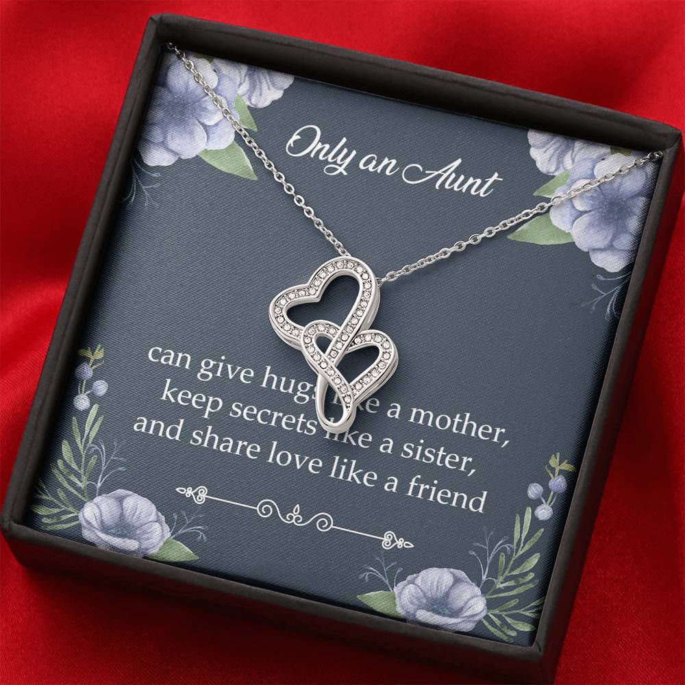 To My Aunt Gifts, Only An Aunt Can Give Hugs Like A Mother, Double Heart Necklace For Women, Aunt Birthday Present From Niece Nephew