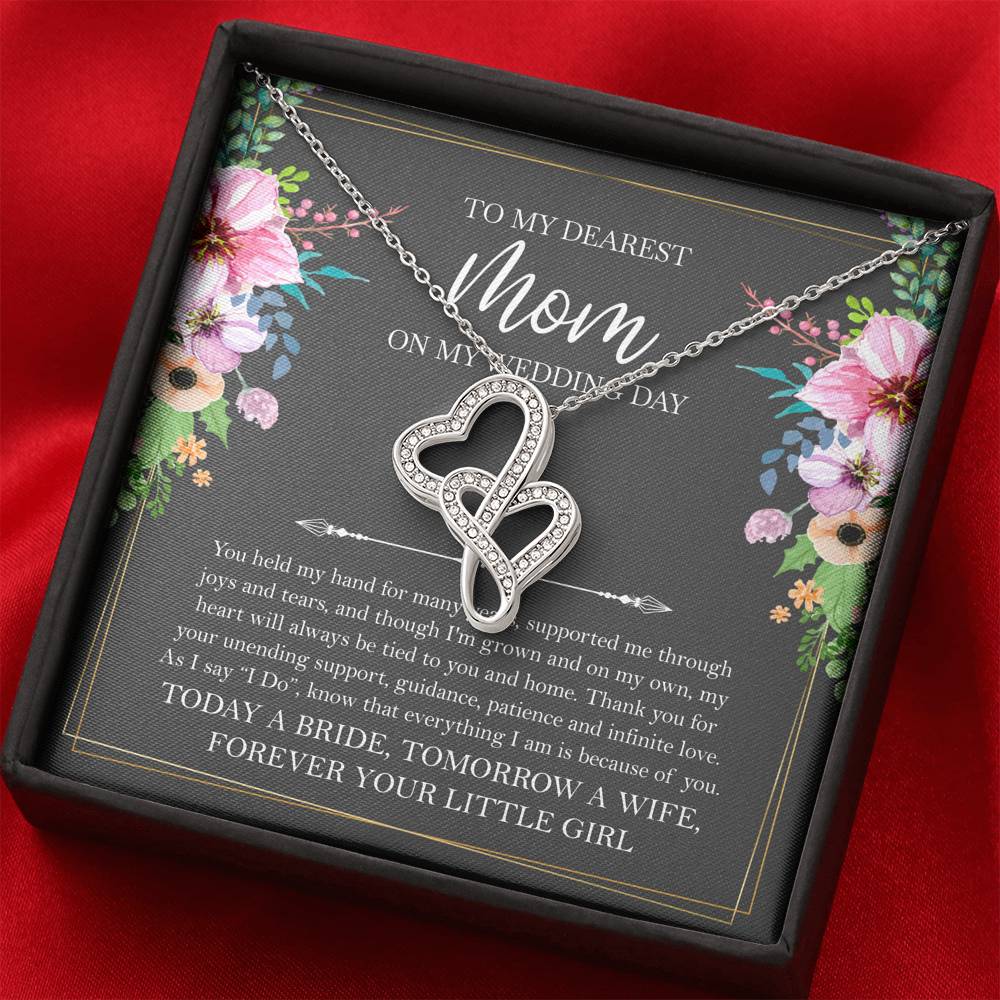 Mom of the Bride Gifts, You Held My Hand for Many Years, Double Heart Necklace For Women, Wedding Day Thank You Ideas From Bride