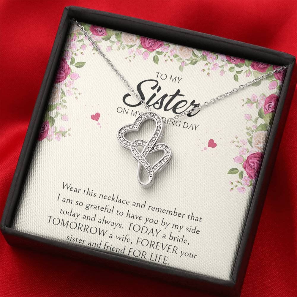 Sister of the Bride Gifts, I Am So Grateful To Have You, Double Heart Necklace For Women, Wedding Day Thank You Ideas From Bride