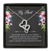 Load image into Gallery viewer, To My Aunt Gifts, Has Ears That Really Listen, Double Heart Necklace For Women, Aunt Birthday Present From Niece Nephew
