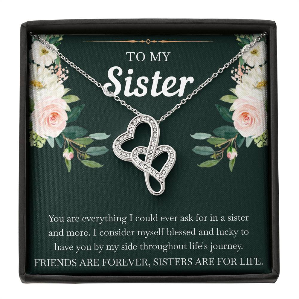 To My Sister Gifts, Friends Are Forever Sisters Are For Life, Double Heart Necklace For Women, Birthday Present Idea From Sister