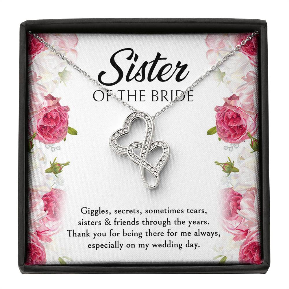 Sister of the Bride Gifts, Thanks For Being There, Double Heart Necklace For Women, Wedding Day Thank You Ideas From Bride