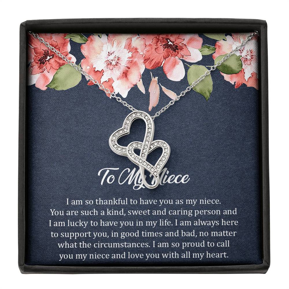 To My Niece  Gifts, I'm So Thankful, Double Heart Necklace For Women, Birthday Present Ideas From Aunt Uncle