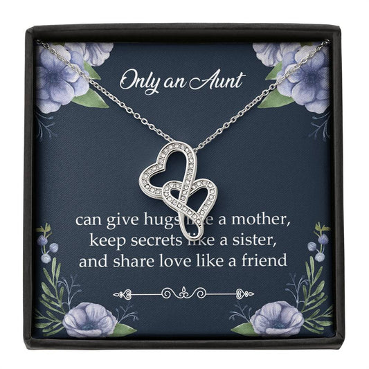 To My Aunt Gifts, Only An Aunt Can Give Hugs Like A Mother, Double Heart Necklace For Women, Aunt Birthday Present From Niece Nephew