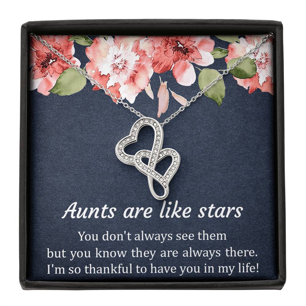 To My Aunt Gifts, Aunts Are Like Stars, Double Heart Necklace For Women, Aunt Birthday Present From Niece Nephew