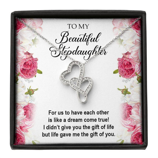 To My Stepdaughter Gifts, For Us To Have Each Other, Double Heart Necklace For Women, Birthday Present Idea From Stepmom Stepdad