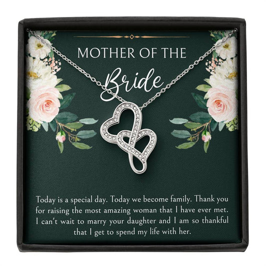 Mom of the Bride Gifts, Today We Become Family, Double Heart Necklace For Women, Wedding Day Thank You Ideas From Groom